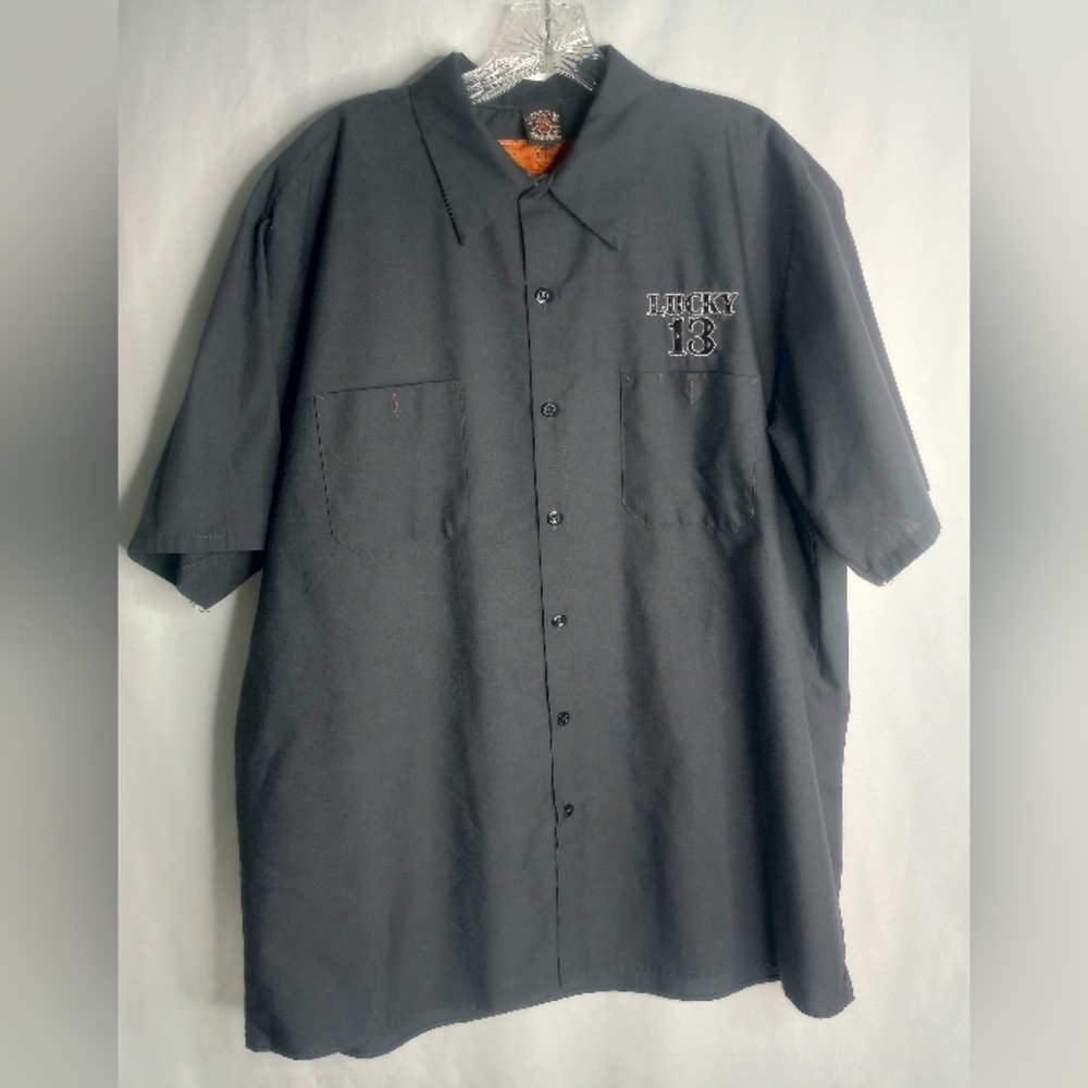 *Lucky 13 Button Down Men's RED CAP Shirt Size XL